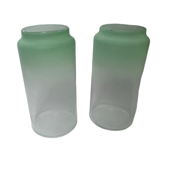 MCM Frosted Blendo Ombre Frosted Cups Libbey Glass Tumbler 2pc Drink Set Green - Picture 5 of 8